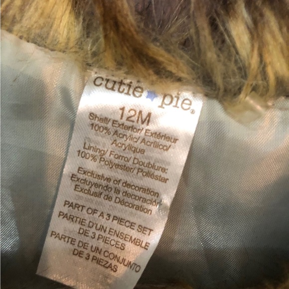 Cutie Pie Faux Fur Brown Sleeveless Button Vest Baby Girl size 12 months - Picture 4 of 6